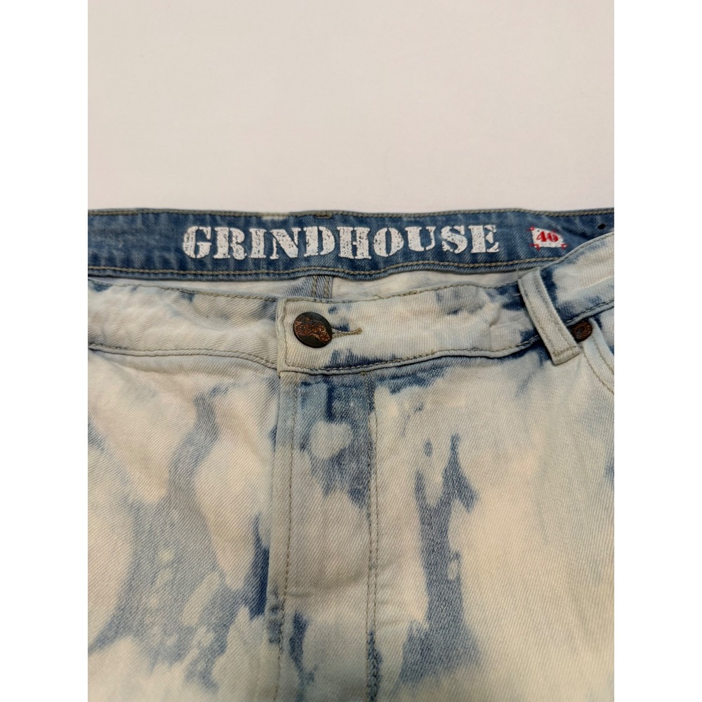 Grindhouse Denim Mens Acid Wash Distressed Jean Shorts Blue White Size 40 - Picture 2 of 7